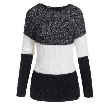 Fuzzy Colorblock Raglan Sleeve Jumper Sweater