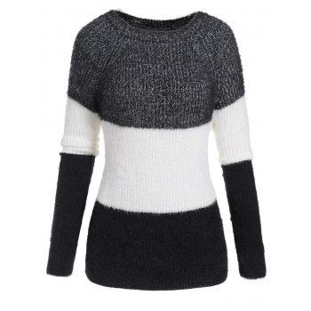 

Fuzzy Colorblock Raglan Sleeve Jumper Sweater, Multicolor