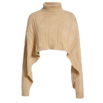 

Cropped Roll Neck Cable Knit Sweater, Light coffee