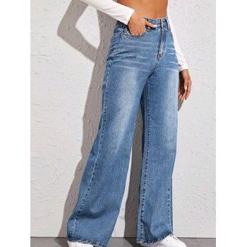

High Waist Wide Leg Jeans Zip Fly Casual Long Loose Denim Pants, Blue