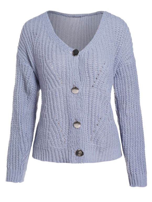 Cardigan Epais Ajouré Détaillé à Col V - Bleu clair ONE SIZE