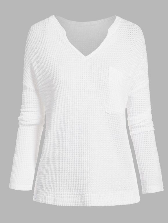 Tricot à Goutte Epaule avec Poche Poitrine - Blanc XL
