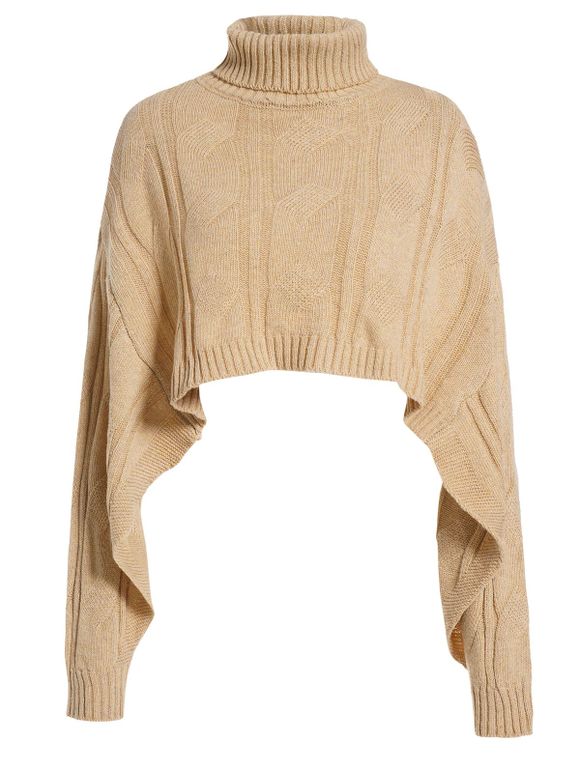 Pull Court en Tricot à Câble à Col Roulé - café lumière ONE SIZE