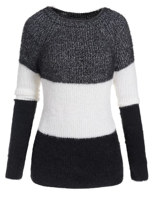 Pull Maille Fourré en Blocs de Couleurs à Manches Raglan - multicolor L