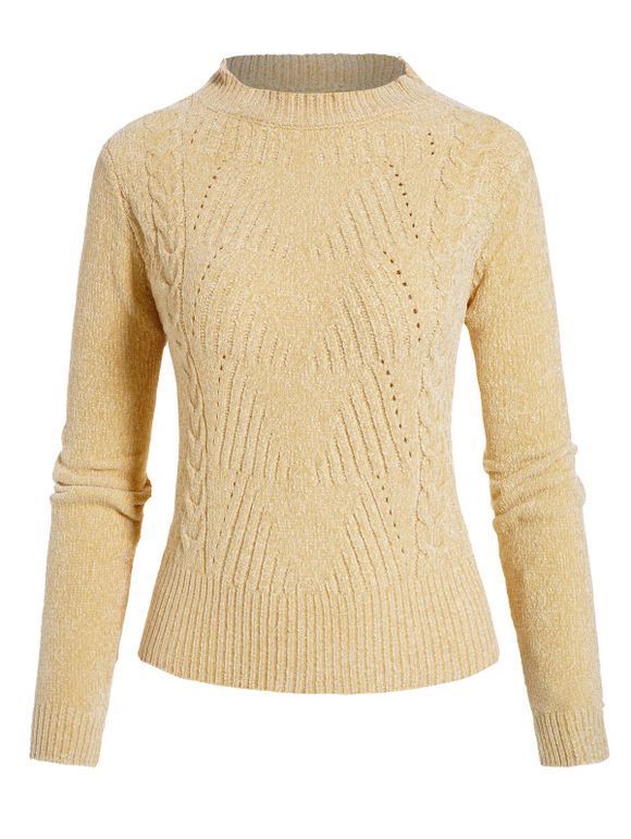 Pull en Tricot à Câble à Col Rond en Chenille - café lumière ONE SIZE