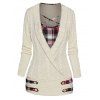 Twisted Cable Knit Faux Twinset Sweater Crossover Plaid Print Crisscross Twofer Sweater Top