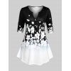 T-shirt Bicolore à Imprimé Fleur avec Boutons de Grande Taille - multicolor 3X