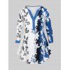 T-shirt Bicolore Fleuri Imprimé de Grande Taille - Bleu 3X