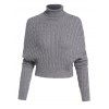Boxy Turtleneck Cable Knit Cropped Sweater - DARK GRAY L
