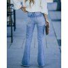 Pantalon Long en Denim Délavé à Ourlet Effrangé à Braguette Zippée à Taille Haute - Bleu clair XL