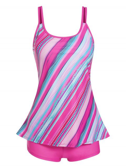 Tummy Control Tankini Swimsuit Colorful Stripe Print Tankini Swimsuit Adjustable Straps Boyley Bathing Suit