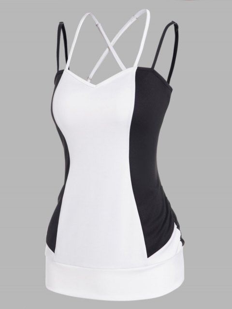 Two Tone Tank Top Adjustable Straps Criss-cross Contrast Color Tank Top