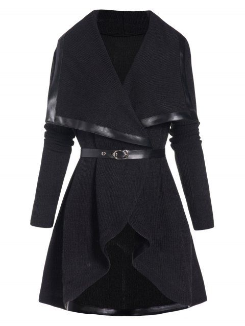 Manteau cardigan en tricot asymétrique drapé ouvert sur le devant avec ceinture
