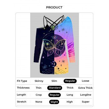Colorblock Butterfly Moon Star Print Skew Neck Long Sleeve T Shirt And Plain Lattice Strap Cami Top Two Piece Set