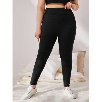 

Plus Size Elastic High Waist Long Leggings Solid Color Skinny Curve Leggings, Black