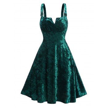 

Adjustable Buckle Strap Velvet Party Dress High Waist Backless A Line Velour Dress, Deep green