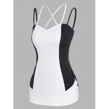 Two Tone Tank Top Adjustable Straps Criss-cross Contrast Color Tank Top