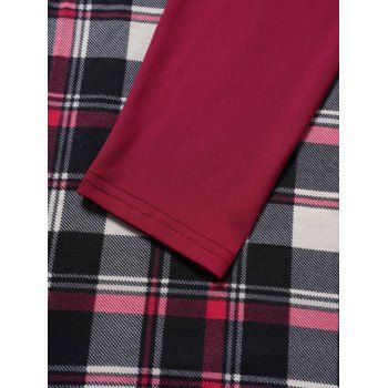 Plaid Print Panel Dress Off The Shoulder Mock Button High Waisted Long Sleeve A Line Midi Dress