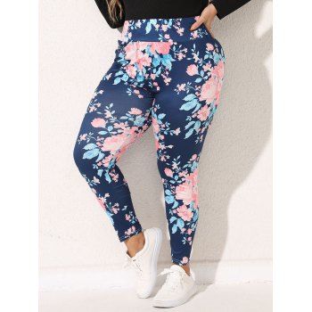 

Plus Size Allover Flower Print Leggings Wide High Waist Long Skinny Leggings, Multicolor a