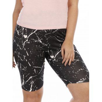 

Plus Size Leggings Printed Wide Elastic High Waisted Skinny Short Leggings, Black
