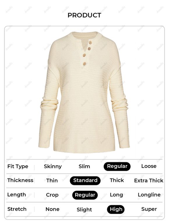 Pull Texturé Haut Bas Simple à Manches Longues à Col Rond - Jaune clair L