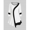 T-shirt Asymétrique Long en Bloc de Couleur de Grande Taille - Blanc 2X