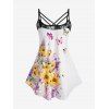 Haut à Bretelle Panneau en Dentelle à Imprimé Tournesol et Papillon de Grande Taille - multicolor 1X