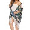 Plus Size Tropical Leaf Flower Allover Print Beach Vacation Cover-ups Tassel Open Front Swimsuit Cover-ups - multicolor A ONE SIZE