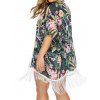 Plus Size Tropical Leaf Flower Allover Print Beach Vacation Cover-ups Tassel Open Front Swimsuit Cover-ups - multicolor A ONE SIZE