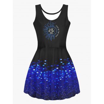 

Slogan Celestial Sun Moon Light Spots Print Tank Dress Sleeveless High Waist A Line Dress, Multicolor