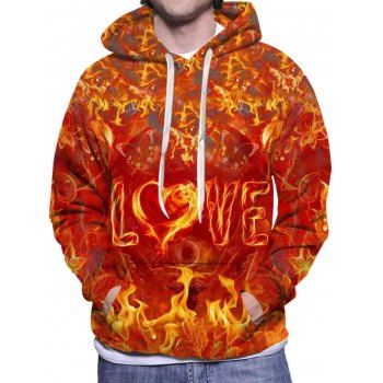 

Fire Letter Hoodie Drawstring Kangaroo Pocket Long Sleeve Pullover Sweatshirt With Hood, Multicolor