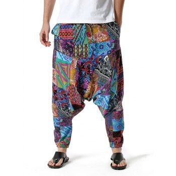 

Allover Colorful Patchwork Print Harem Pants Elastic Waist Casual Loose Baggy Pants, Multicolor