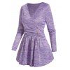 Space Dye Top Crossover Mock Button V Neck Skirted Full Sleeve Long Top - LIGHT PURPLE XXL