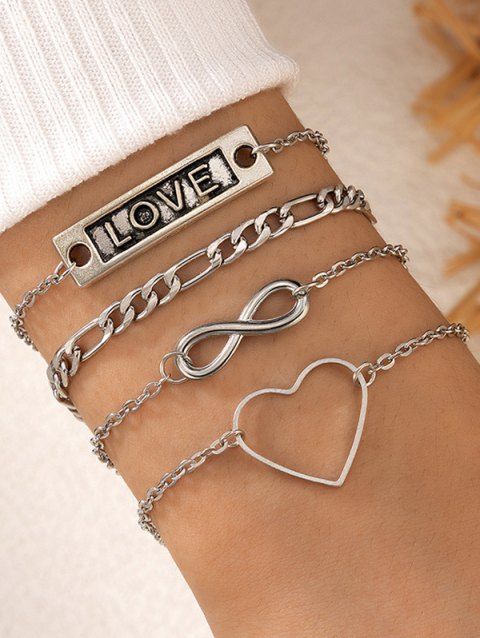 4Pcs Valentine's Gift Love Heart Chain Bracelets Set
