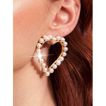 

Faux Pearl Heart Shape Drop Earrings Valentine Earrings, Golden