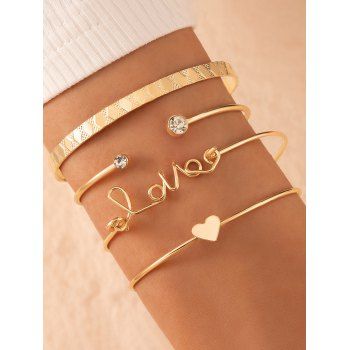 4Pcs Love Heart Pattern Rhinestone Alloy Valentine's Gift Bracelets Set