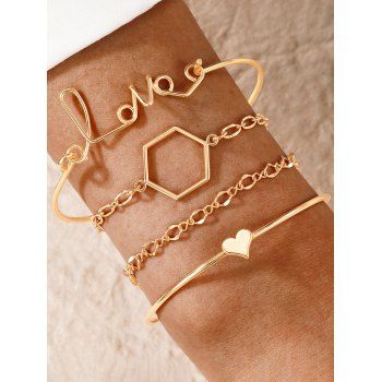 

4 Pcs Letter Geometric Heart Bracelets Valentine Bracelets, Golden