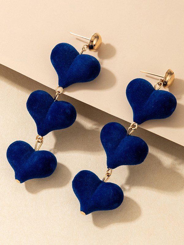 Boucles D'Oreilles et Collier Longues Cœur Saint-Valentin - Bleu Marine 