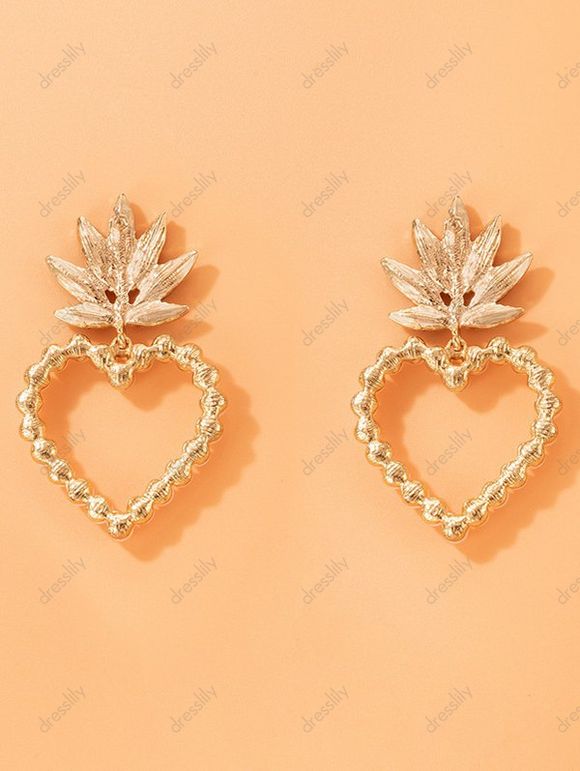 Boucles D'Oreilles Pendantes Motif Cœur Feuille en Strass et Perle Fantaisie pour la Saint-Valentin - d'or 
