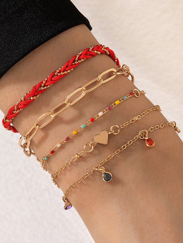 5 Pièces Bracelets en Perles Motif Cœurs Tressés pour la Saint-Valentin - d'or 