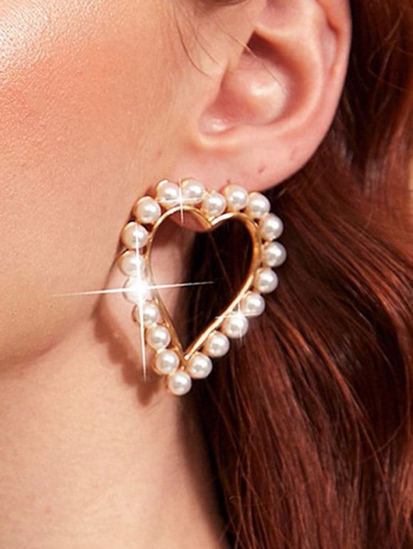 Boucles D'Oreilles Pendantes en Forme de Cœur avec Fausse Perle Saint-Valentin - d'or 