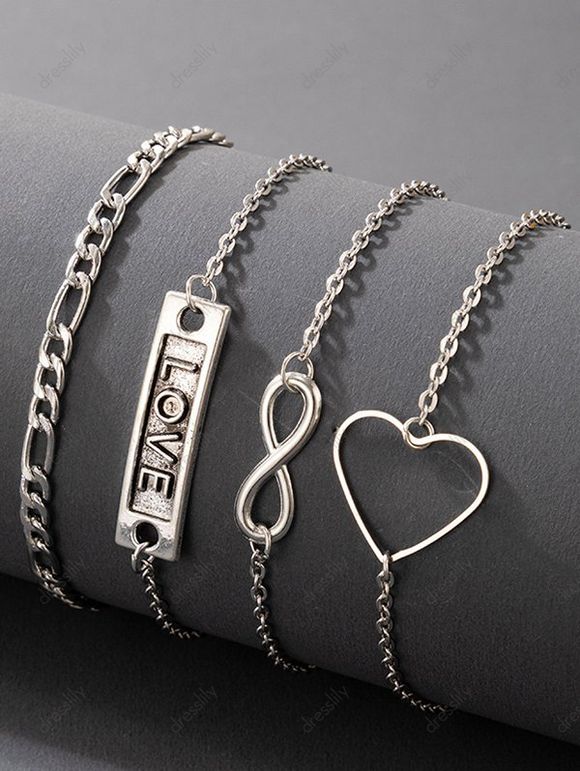 4 Pièces Ensemble de Bracelets en Chaîne Motif Cœur Cadeau de Saint-Valentin - Argent 