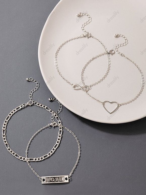 4 Pièces Ensemble de Bracelets en Chaîne Motif Cœur Cadeau de Saint-Valentin - Argent 