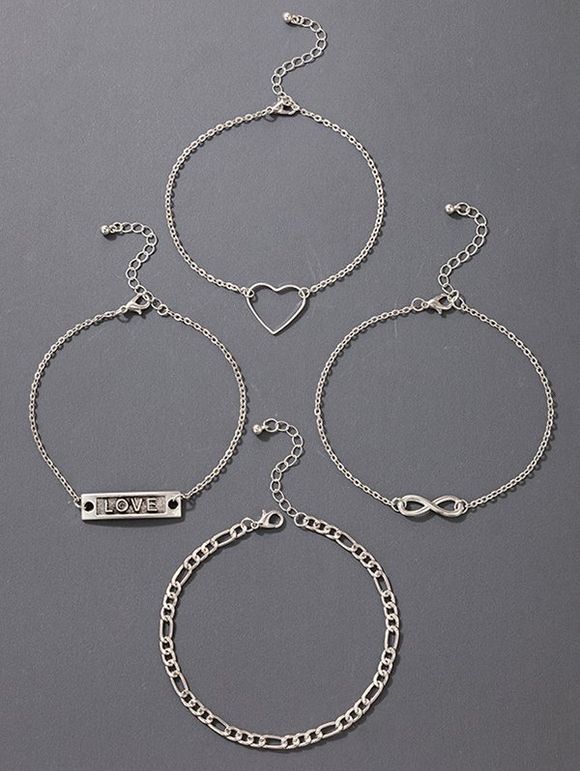 4 Pièces Ensemble de Bracelets en Chaîne Motif Cœur Cadeau de Saint-Valentin - Argent 