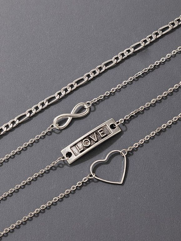 4 Pièces Ensemble de Bracelets en Chaîne Motif Cœur Cadeau de Saint-Valentin - Argent 