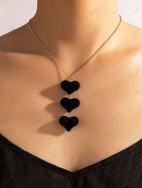 Collier Pendant Cœur en Velours Saint-Valentin - Noir 