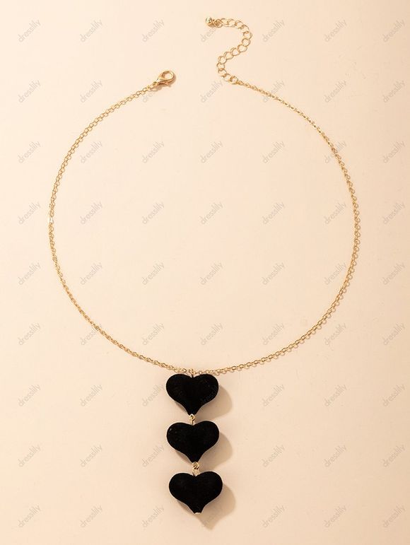 Collier Pendant Cœur en Velours Saint-Valentin - Noir 