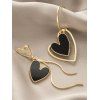 Boucles D'Oreilles Pendantes Motif Double Cœurs à Sculpture Creuse et Frange pour la Saint-Valentin - Noir 