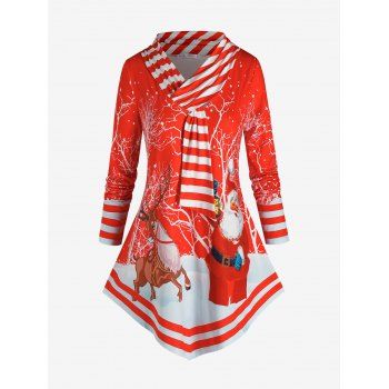

Plus Size Christmas Striped Santa Claus Long Sleeve Tee, Red