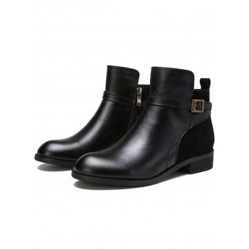 

Zip Up PU Leather Ankle Boots, Black